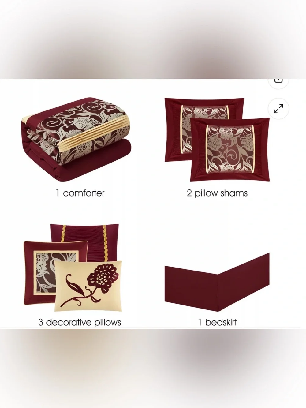 Luxurious Nanshing Mollybee Queen Red Gold 7 Pc Floral Comforter Bedding Set